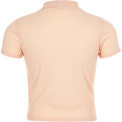Girls pink ribbed turtle neck top